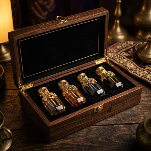 Zauq Pure Attar Connoisseur Vault 4x6ml Heirloom Oils in Velvet Box